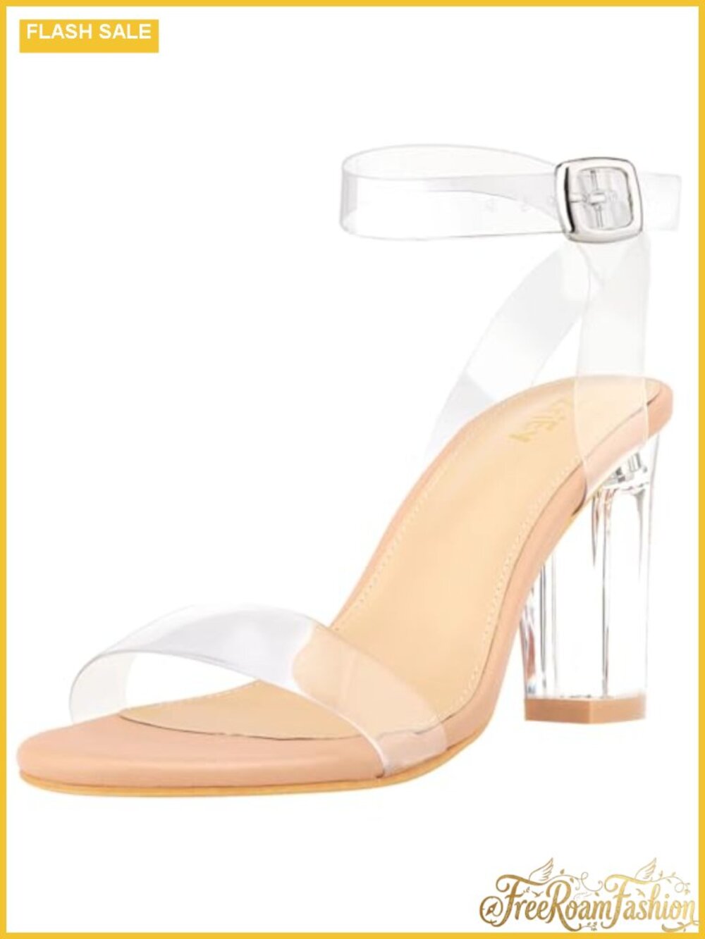 Clear Chunky Block Heeled Sandals Ankle Strap High Heels